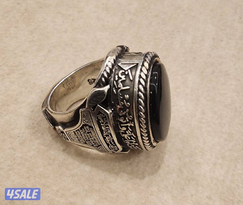 خاتم تحصين ملكي شغل يدوي فضه ثقيله وعقيق يماني شفه عبد2