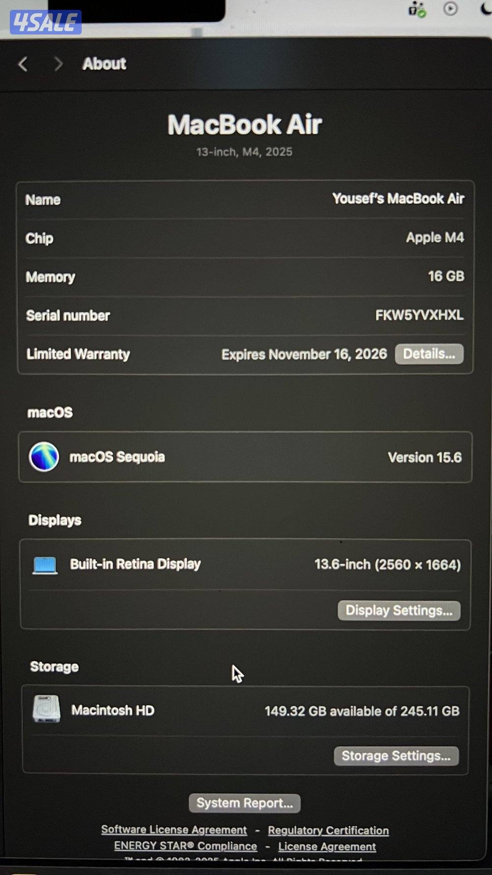 MacBook air m4 مستعمل ٥ اشهر وفي كفاله ٦  اشهر باقي من جرير1