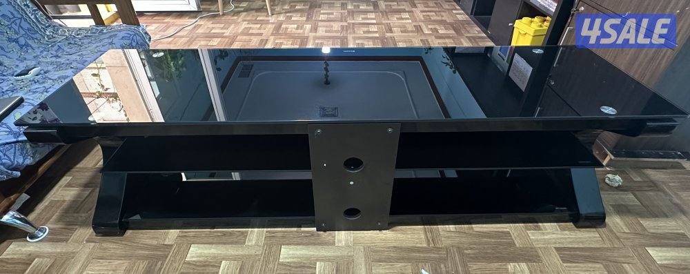 DIXON BLACK GLASS TOP TV TABLE, 3 months old, Like NEW, No scratches4