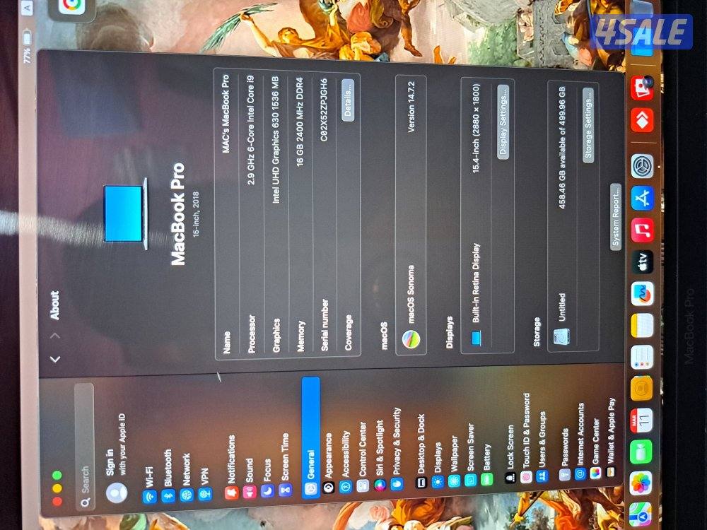 MacBook pro 2018 16gb ram 512gb6