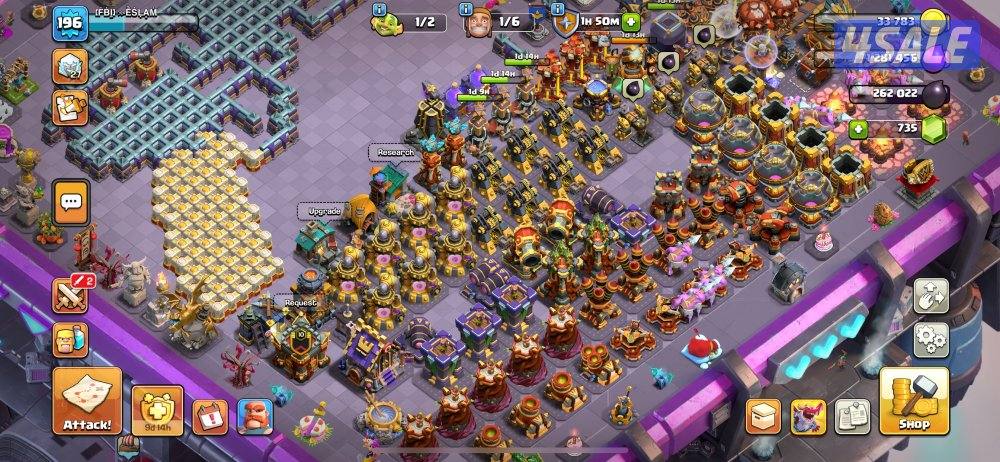 حساب كلاش اوف كلانز تاون ١٦ شبه ماكس4