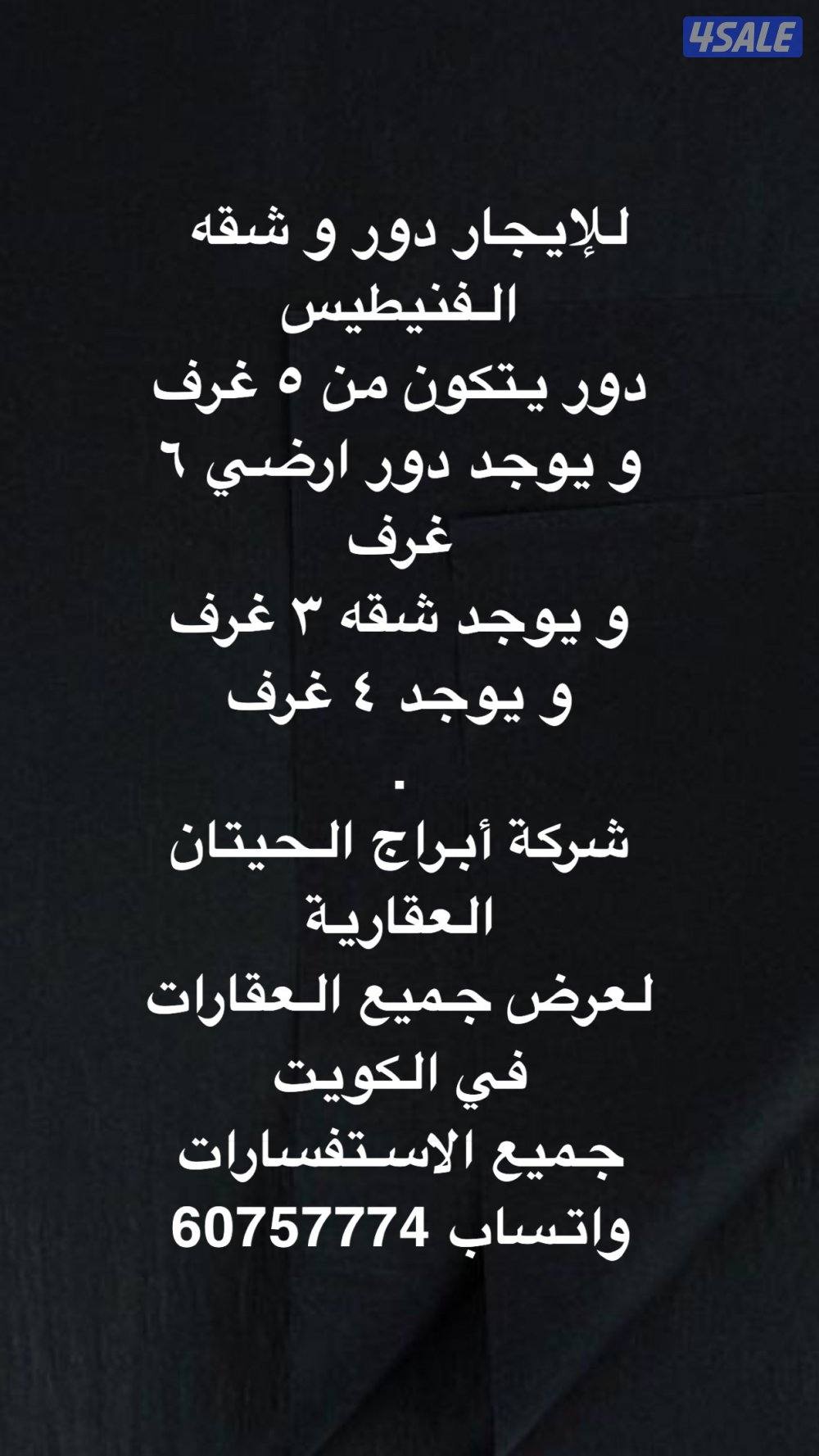 للإيجار دور و شقه الفنيطيس0