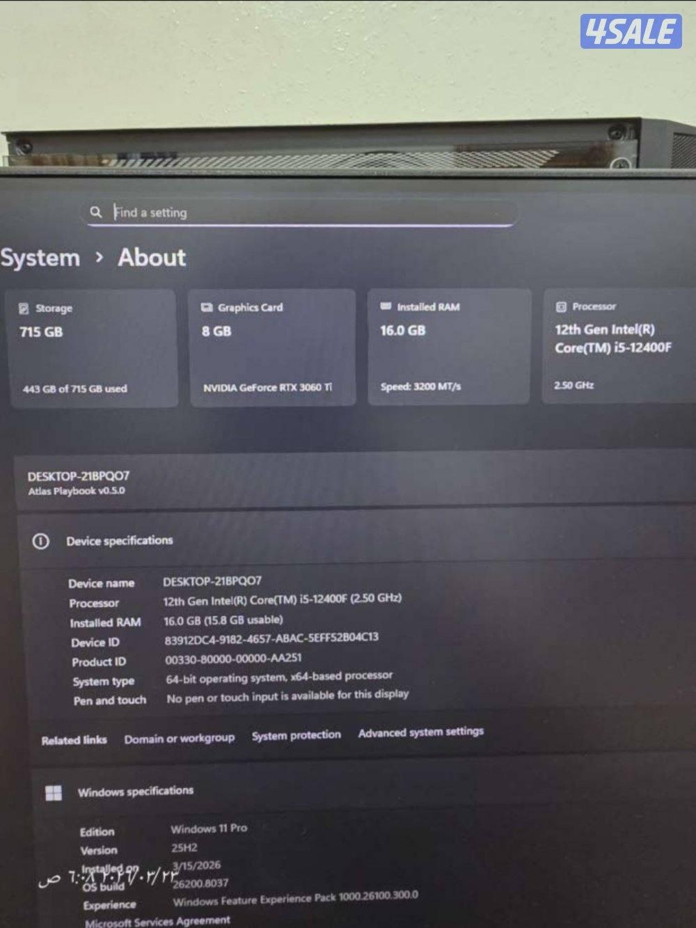بيع كمبيوتر العاب RTX 3060TI مع شاشة مقابل او تبديل بلابتوب العاب0