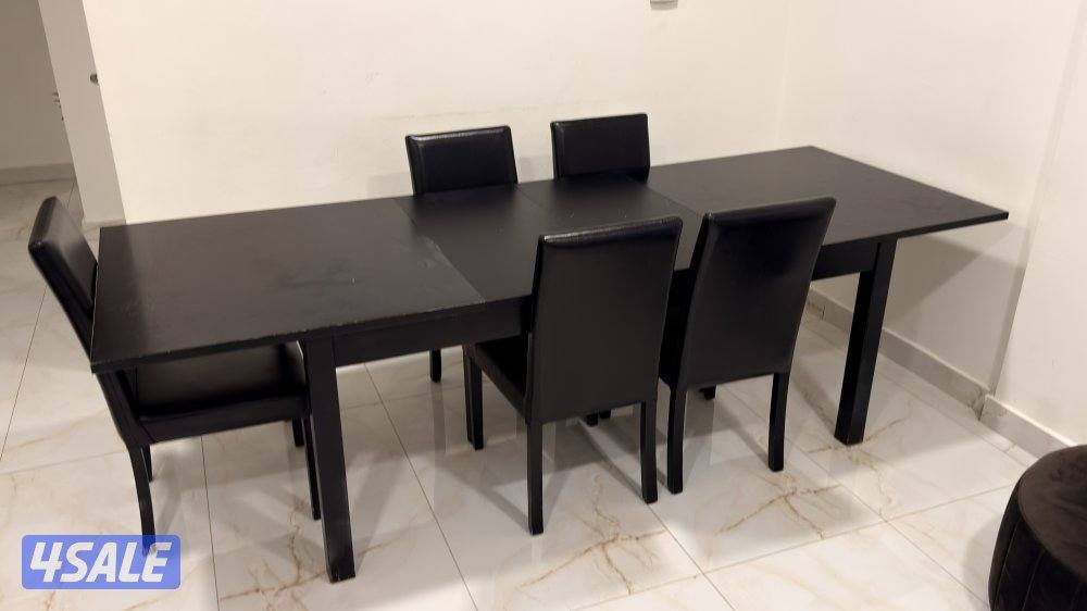 Black Table, 174cm/1.74m by 94cm/0.94m, could expand and has chairs1