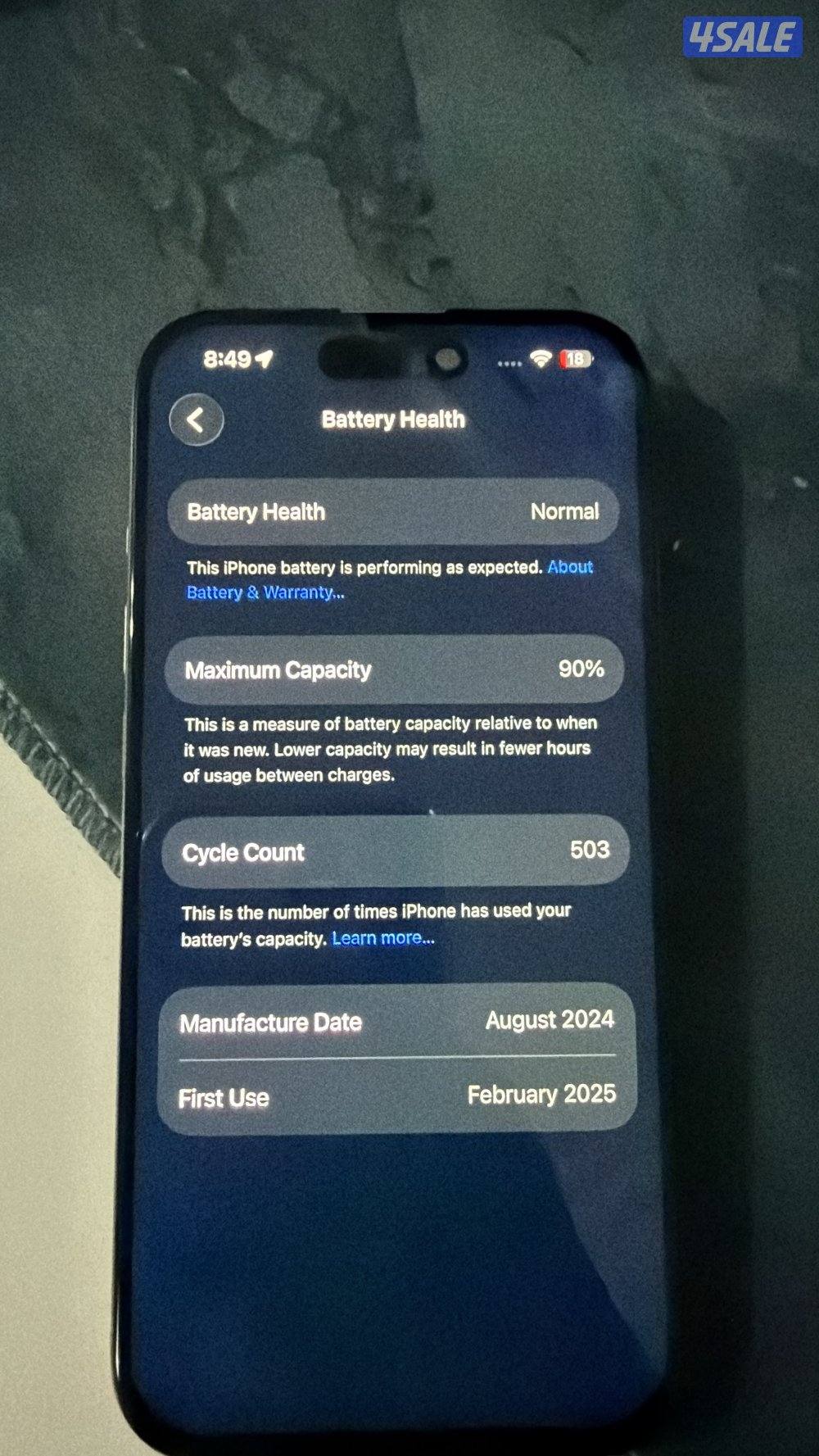 للبيع ايفون ١٥ برو مبدل شاشه درجه أولى بطاريه من آبل اصليه الجهاز نظيف5