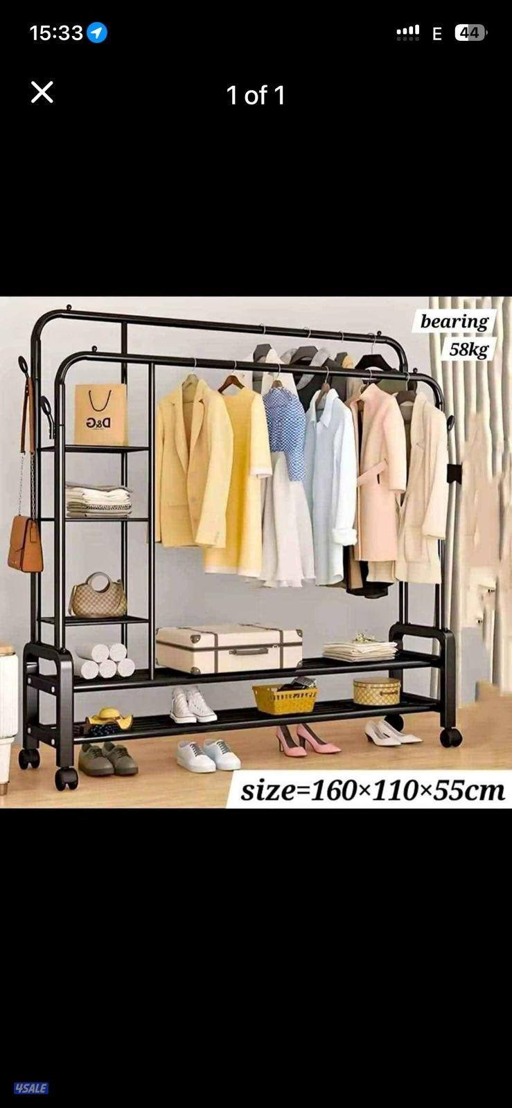 Double Pole Heavy Duty Garment Rack with Shelves and Wheels0