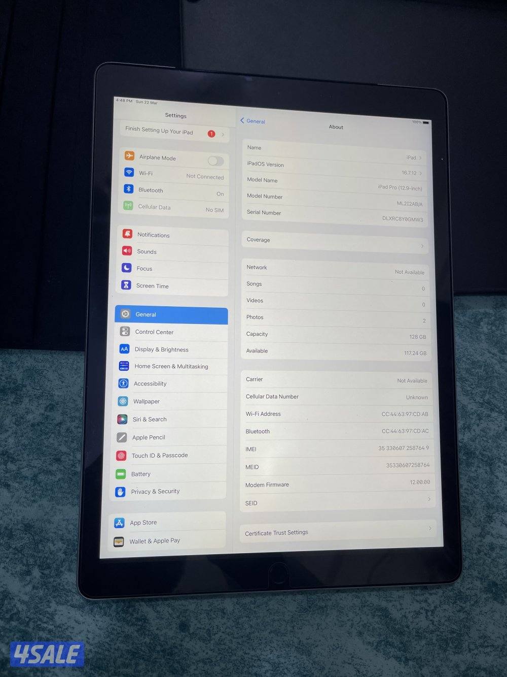 ايباد ابل برو12.9 انش 128 قيقا شريحة نظيف مو مفتوح5