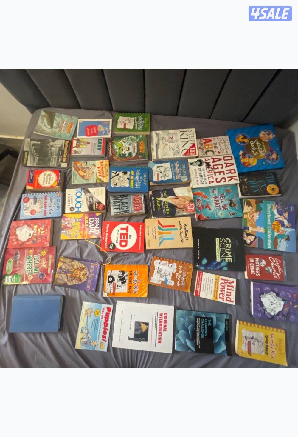 different books ranging from kid’s books to true crime.0