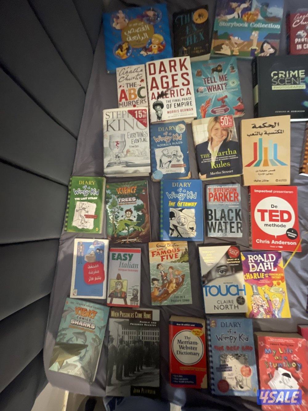 different books ranging from kid’s books to true crime.1