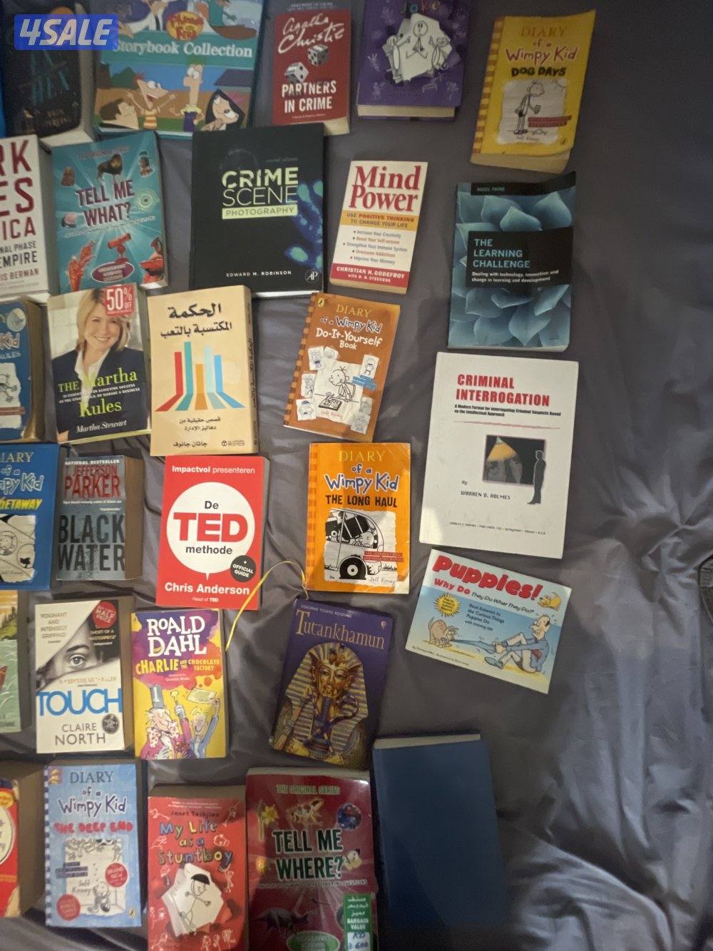 different books ranging from kid’s books to true crime.2