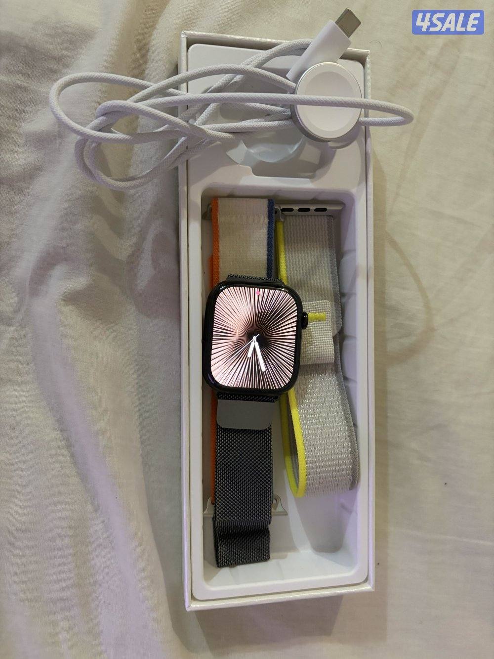 ساعة أبل 10 تيتانيوم اسود سوار ميلانو مع شريحة اتصال0