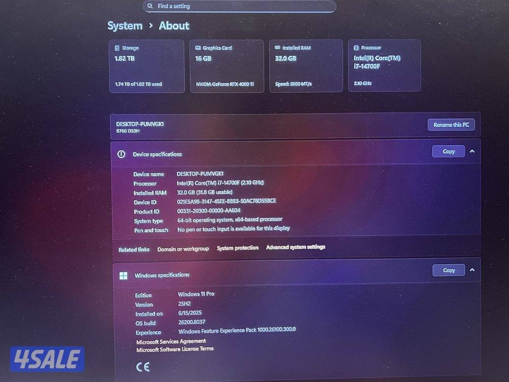 ( قابل للسوم بالمعقول )Pc 4060ti - i7 14700F3