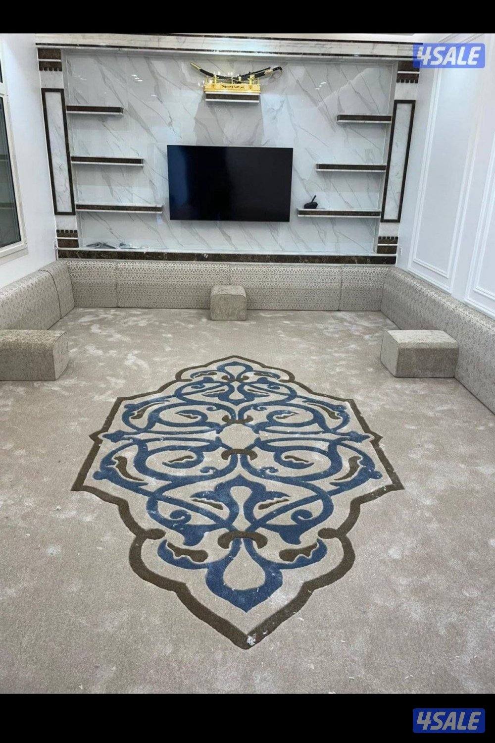 سجاد قص ونقشات حفر يدوي وتفصيل مساند ضهر وتركيب ارضيات باركية بلاستك1