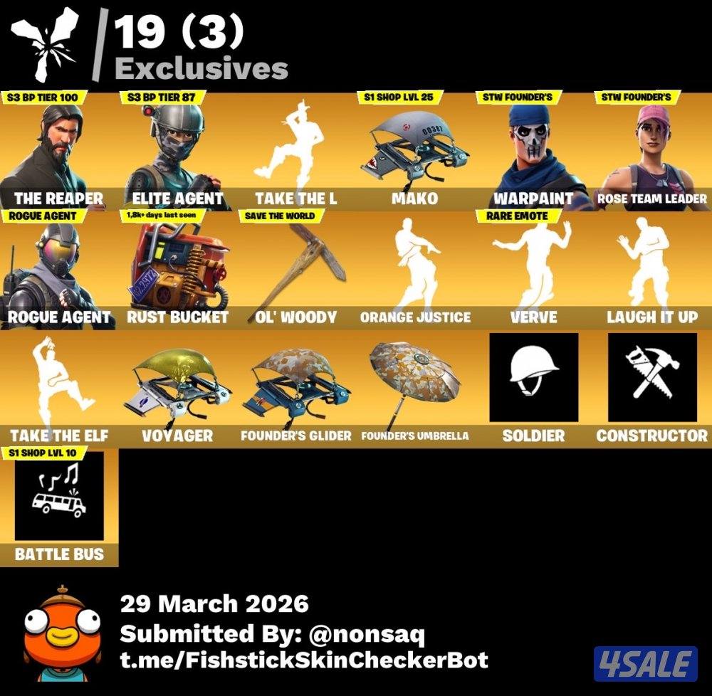 حساب فورت نايت نادر سيزون 3 ( 89 سكن )1