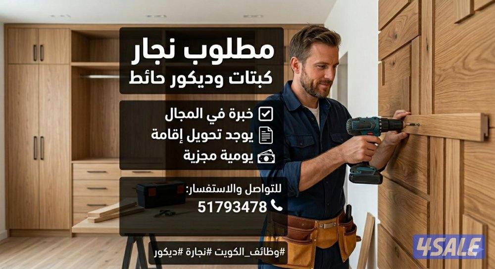 مطلوب نجار ديكور و كبتات  عنده خبرة ف التنفيذ و يتحمل الضغوطات0
