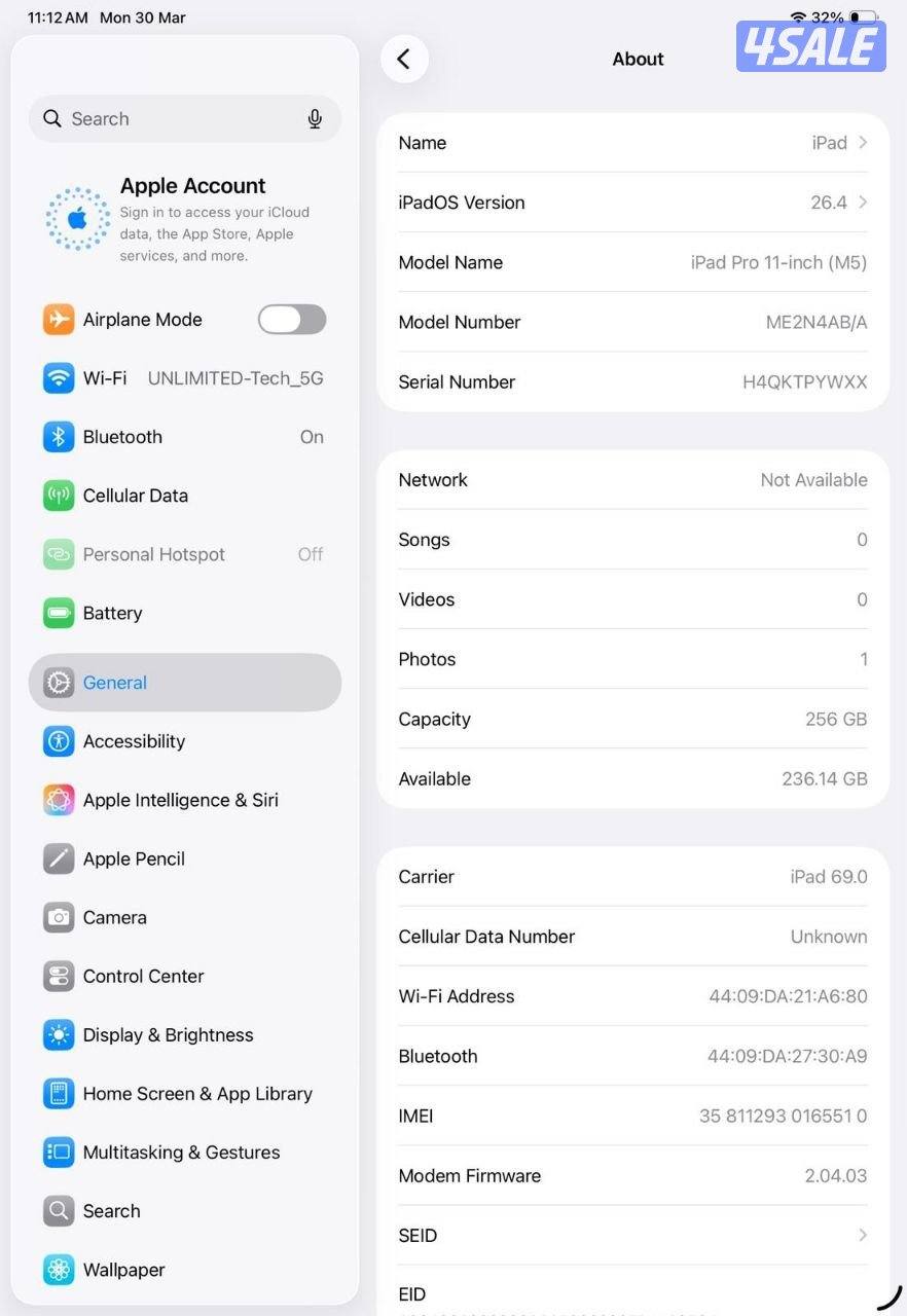 ايباد برو 11 انش الجيل الأحدث M5 – 256 جيجا – 5G مستعمل كالجديد -شريحة9