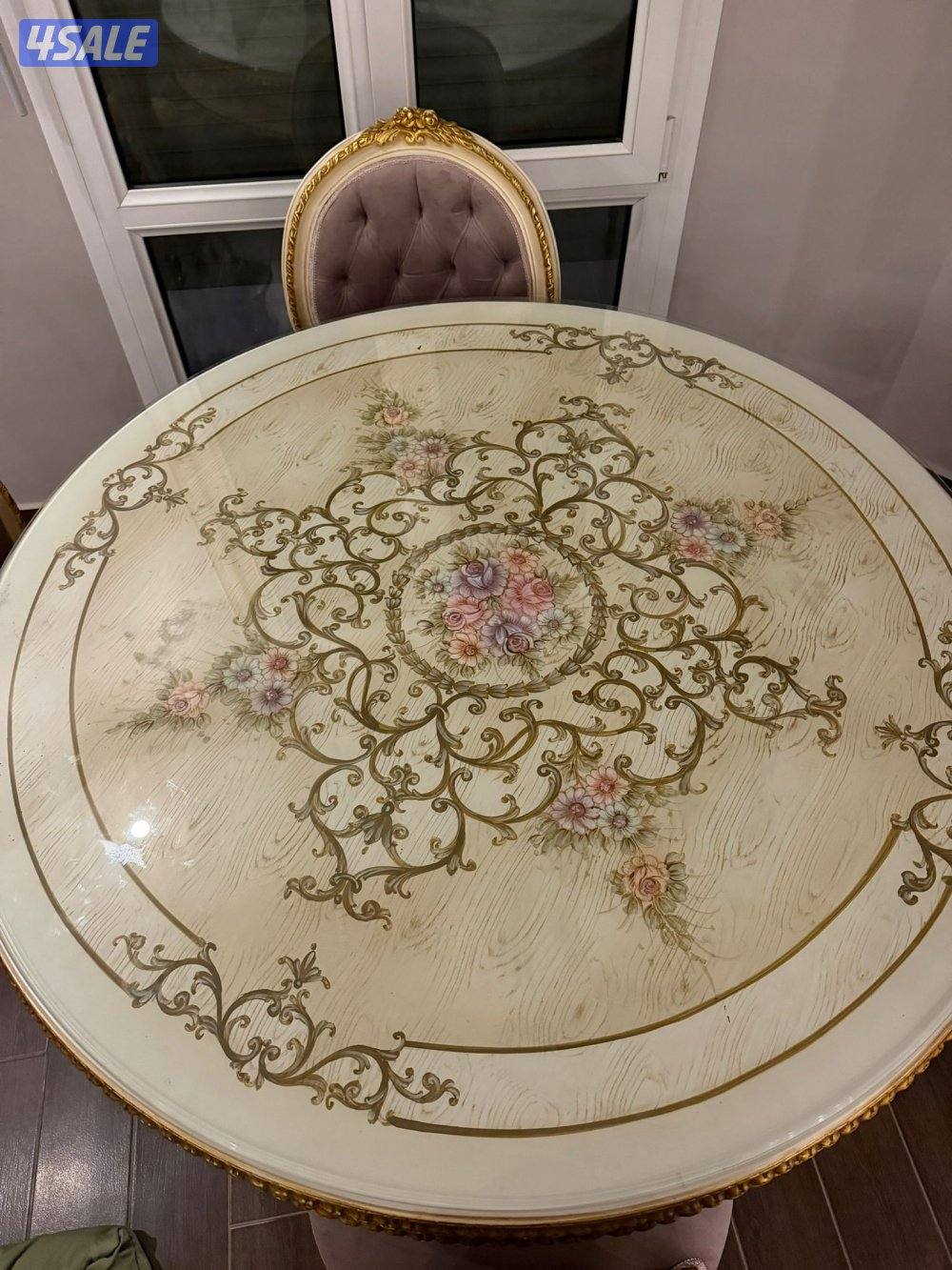 طاولة طعام كلاسيك فاخر (خشب زان أصلي) – قطر 1200