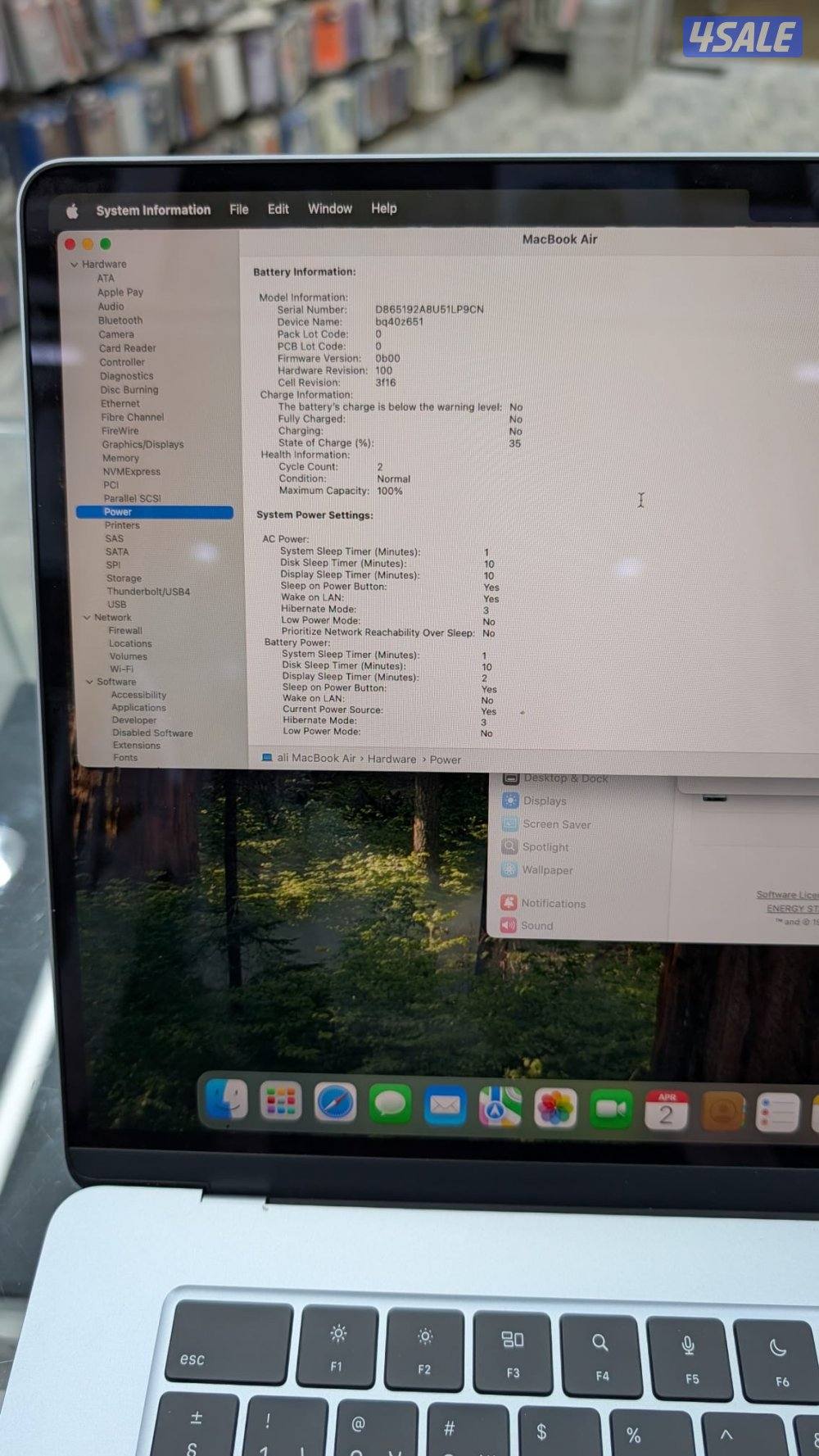 Macbook air m4 15 inch 16 gb 256 gb used like new battery 100 20