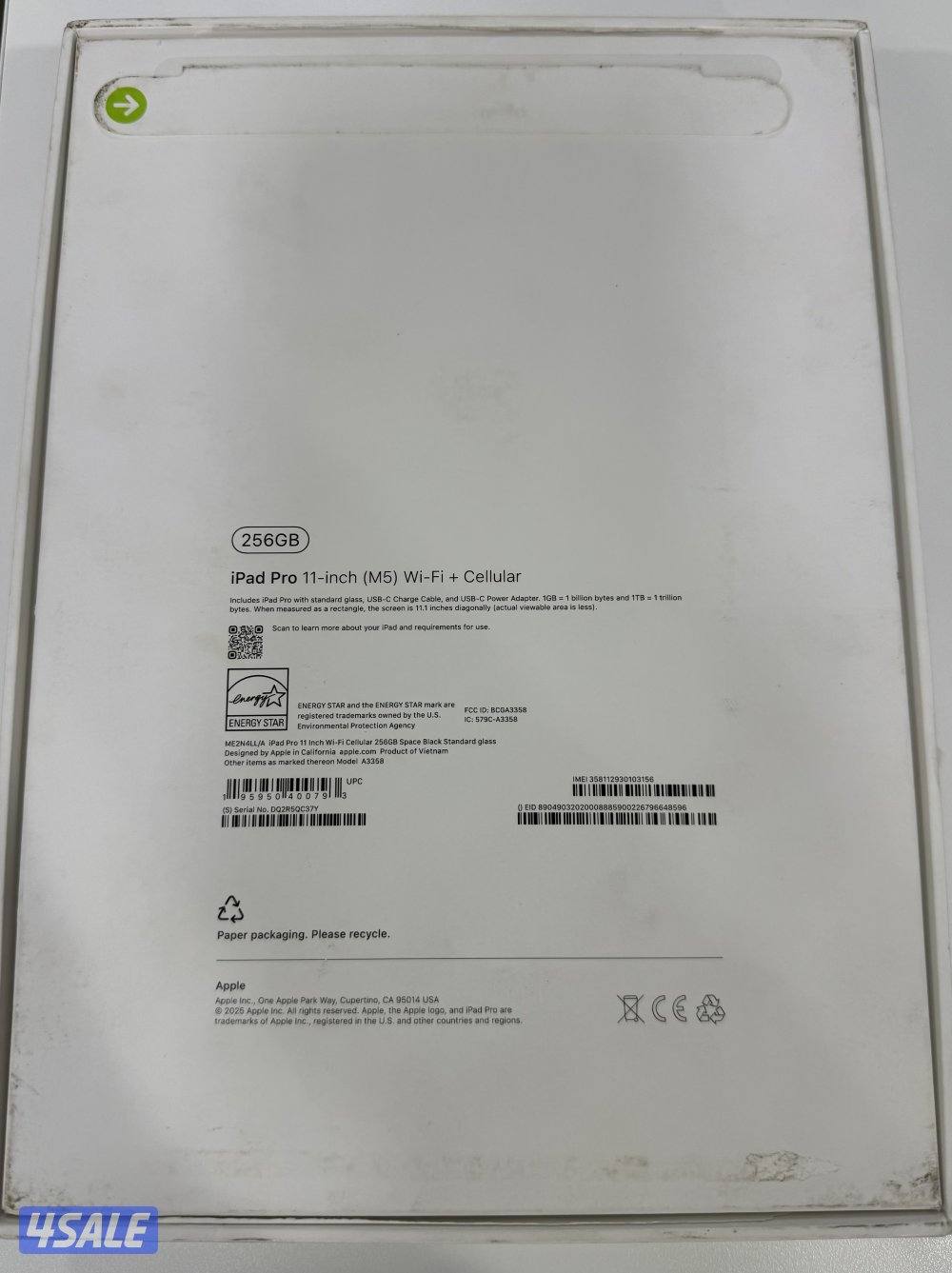 iPad Pro 11”M5 256GB Wifi+5G Cellular black Used.8