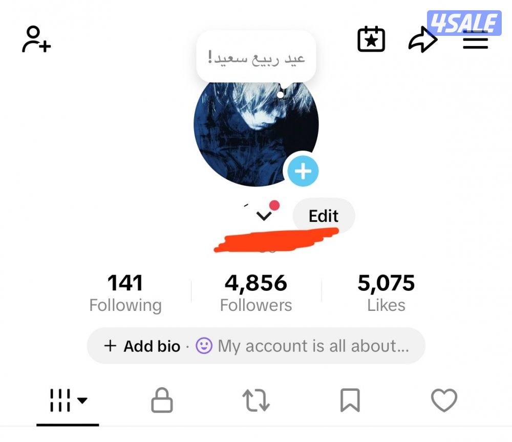 حساب تيك توك 4856 متابع و 5075 لايك0