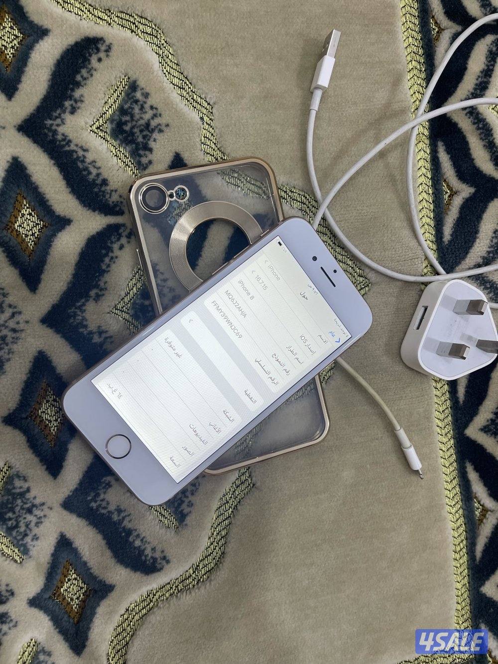 ايفون 8 الثامن لون وردي 64 قيقا بطارية 87 شغال زين مع الشحن1