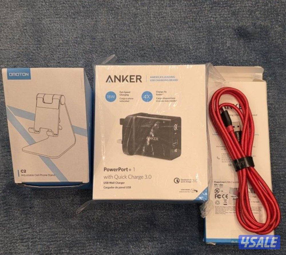 باكج انكر شحن وكيبل + ستاند موبايل جدد0