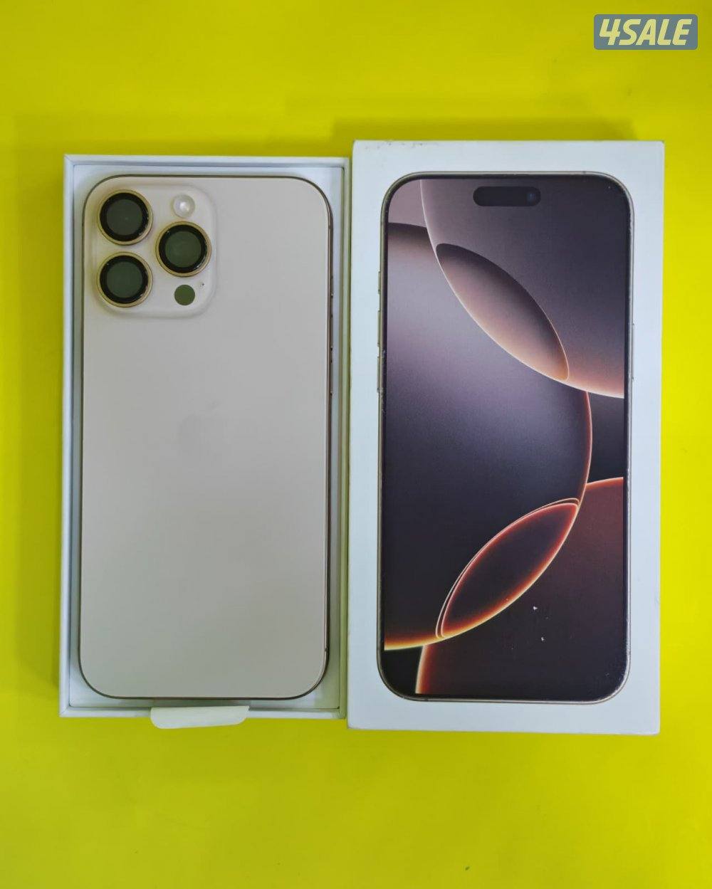 ايفون 16 برو ماكس – 256 جيجا – تيتانيوم صحراوي بطارية 96% مستعمل كالجد0