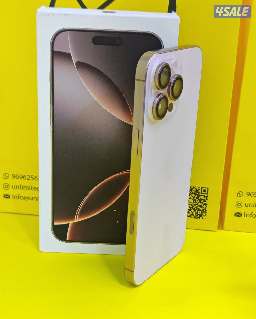 ايفون 16 برو ماكس – 256 جيجا – تيتانيوم صحراوي بطارية 96% مستعمل كالجد5