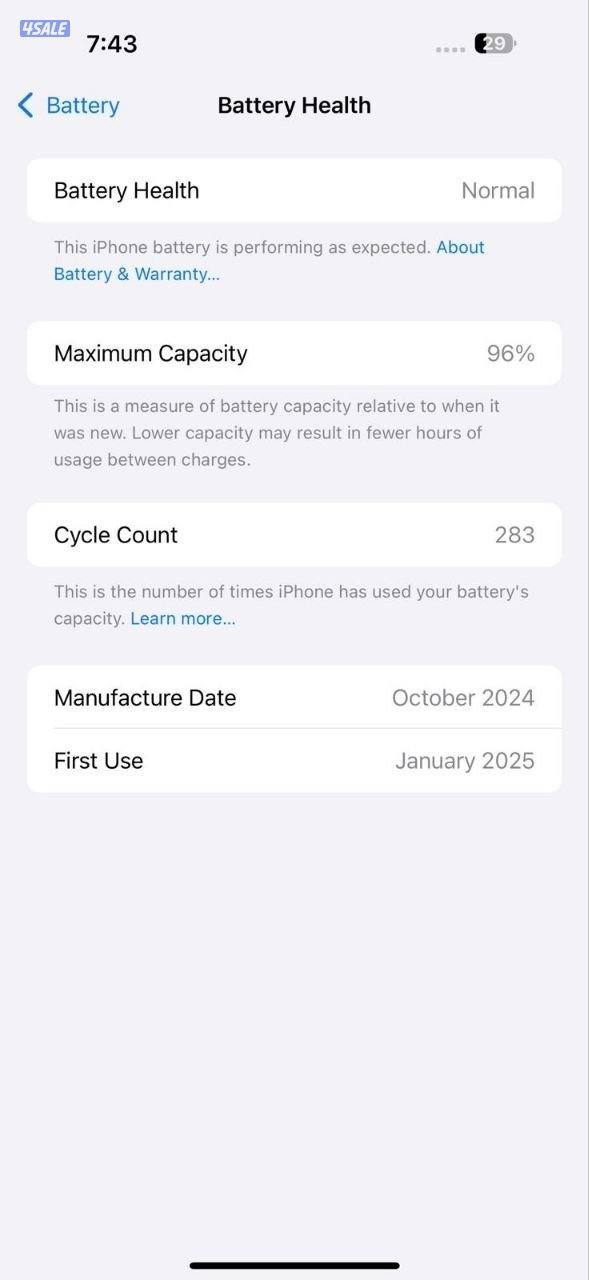 ايفون 16 برو ماكس – 256 جيجا – تيتانيوم صحراوي بطارية 96% مستعمل كالجد7