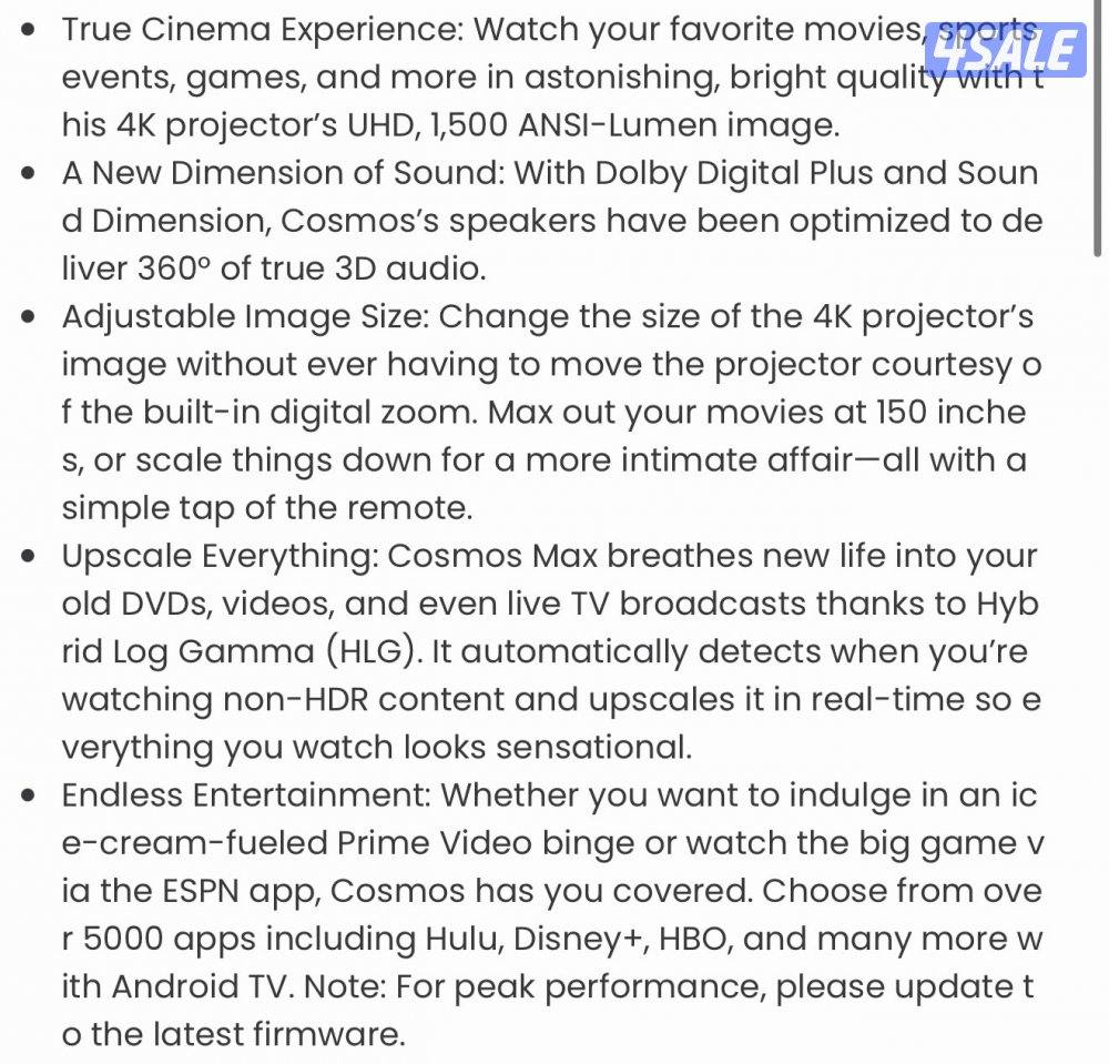 للبيع بروجكتر nebula cosmos max 4k1