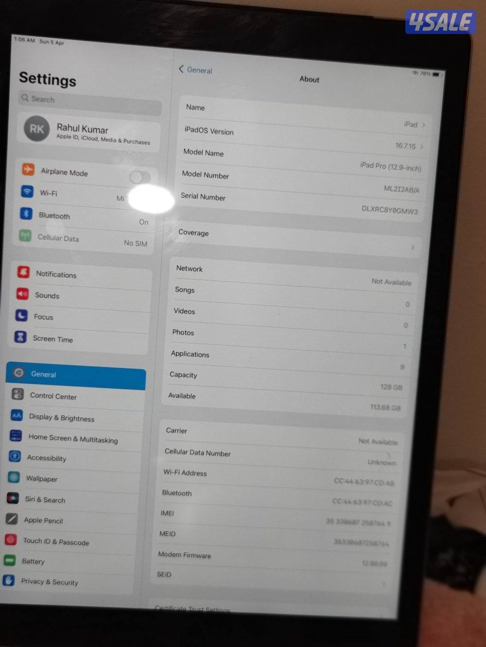 iPad pro 12.9 inches with WiFi + cellular 128gb5