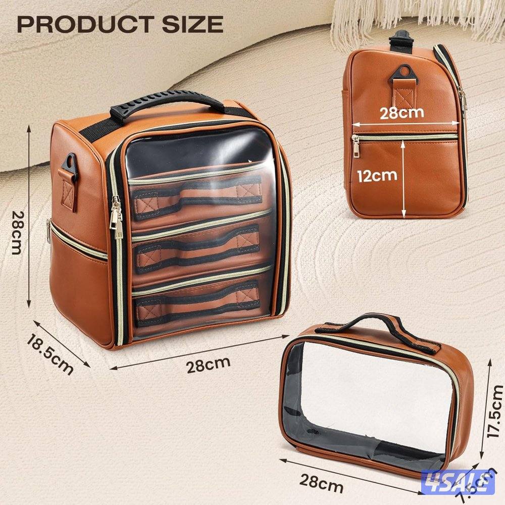 Professional Makeup Organizer Bag with Clear Toiletry Pouches2