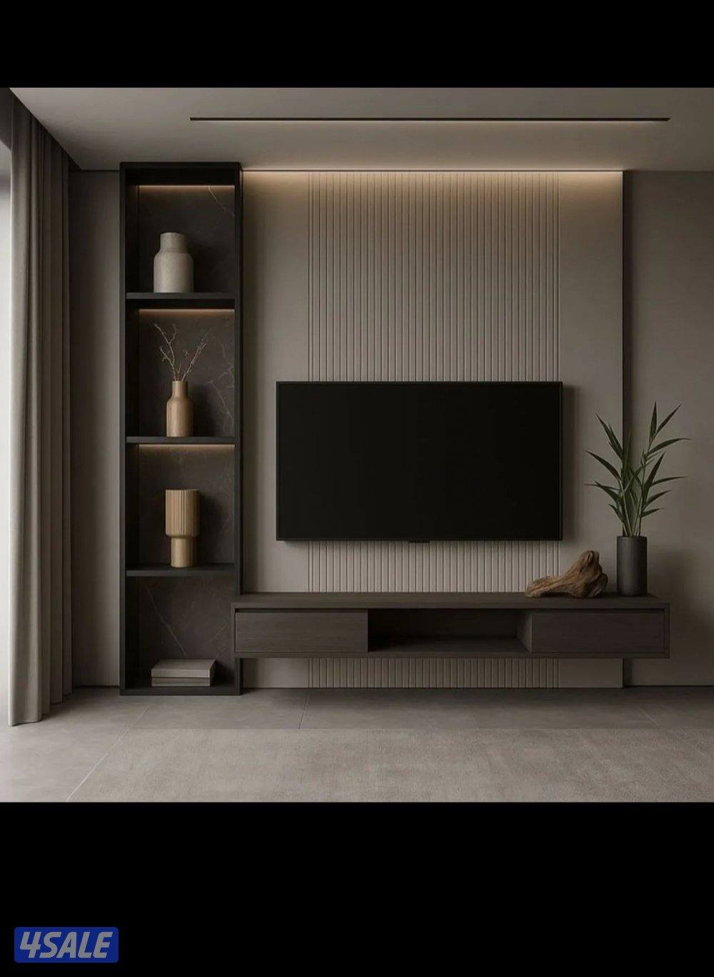 ديكورات خشب - جبس  بديل شابرد تربنتين وييجارات خلفية تلفزيون اصباغ جام7