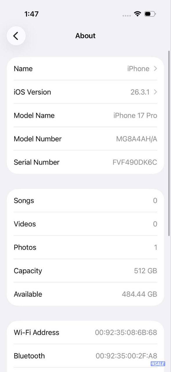 ايفون 17 برو برتقالي بطارية 100% مستعمل كالجديد iPhone 17 Pro 512GB10