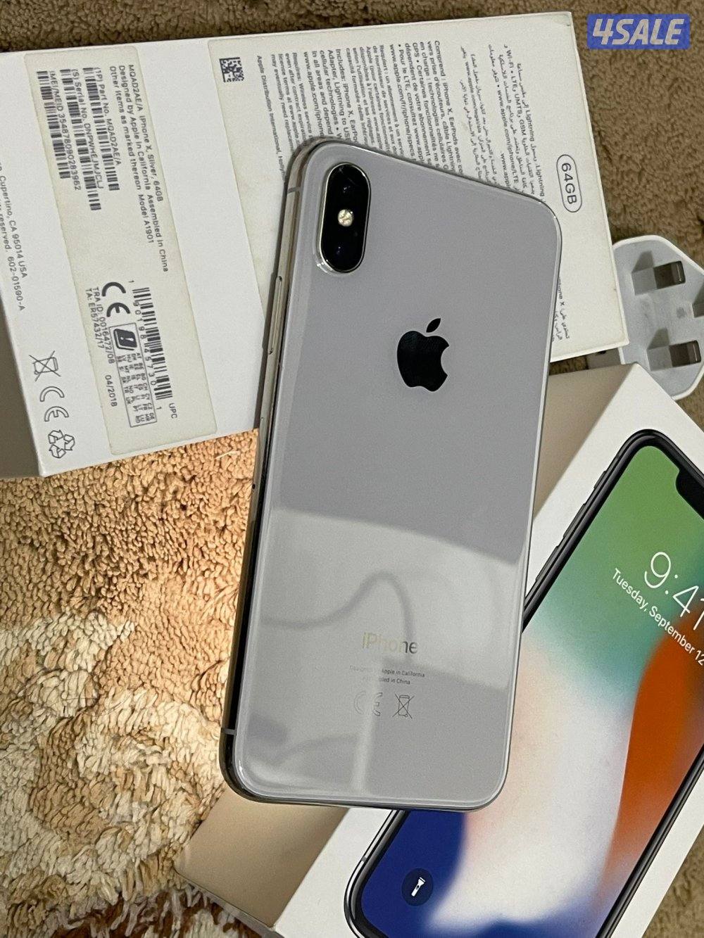 ايفون اكس ابيض 64 قيقا نظيف وشغال تمام بطارية 83 مع الاغراض الشحن0