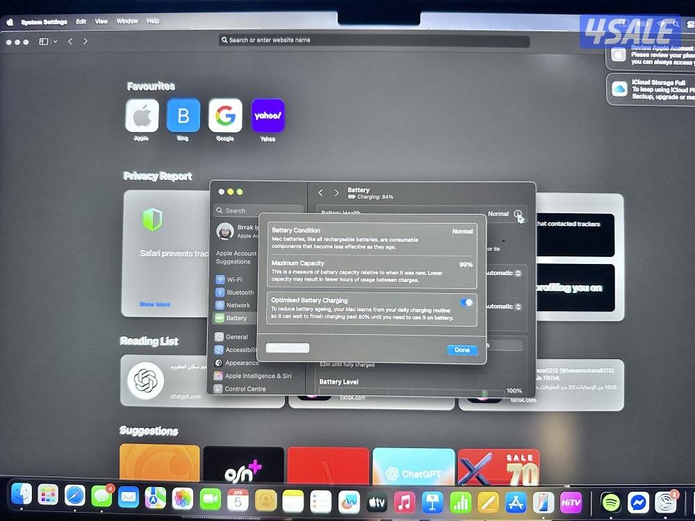 MacBook Pro m4pro chip للبيع وحالته جديدة  بطاريته 99 وكل اغراضه معاه5