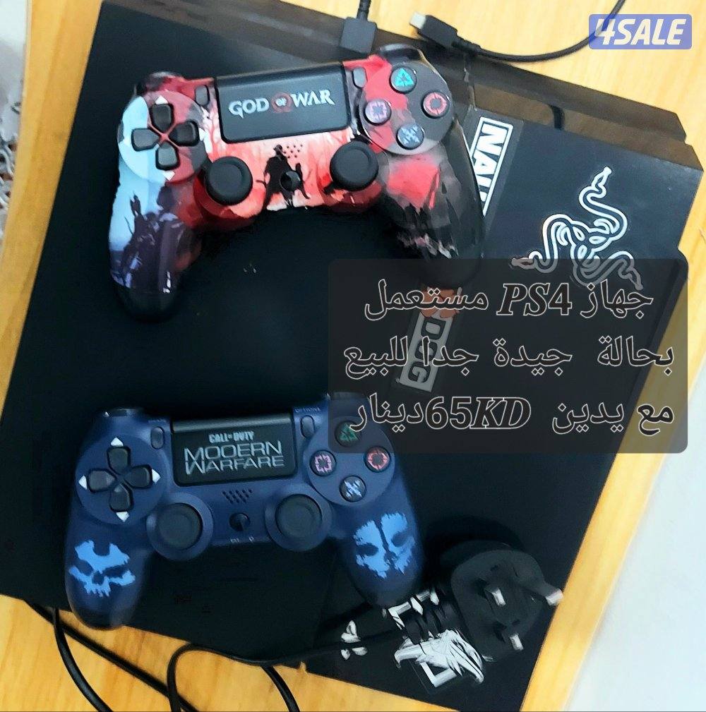 بلايستيشن4 مستعمل مع يدين حالة ممتازة مع شاحن و سعة التخزين قوية علي650
