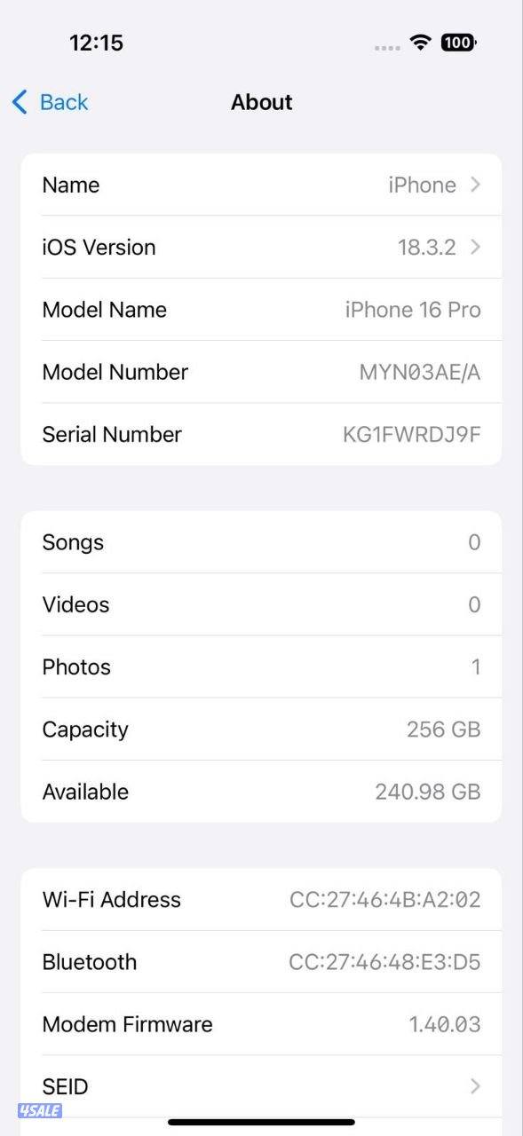 ايفون 16 برو أسود بطارية 94% 256GB مستعمل كالجديد iPhone 16 Pro Black13