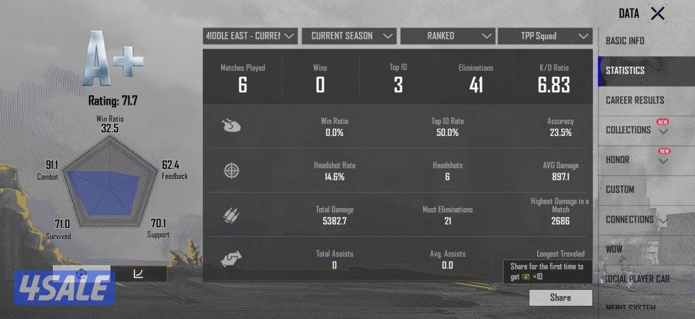 حساب بيجي نادر لفل83 ميثك 110+9