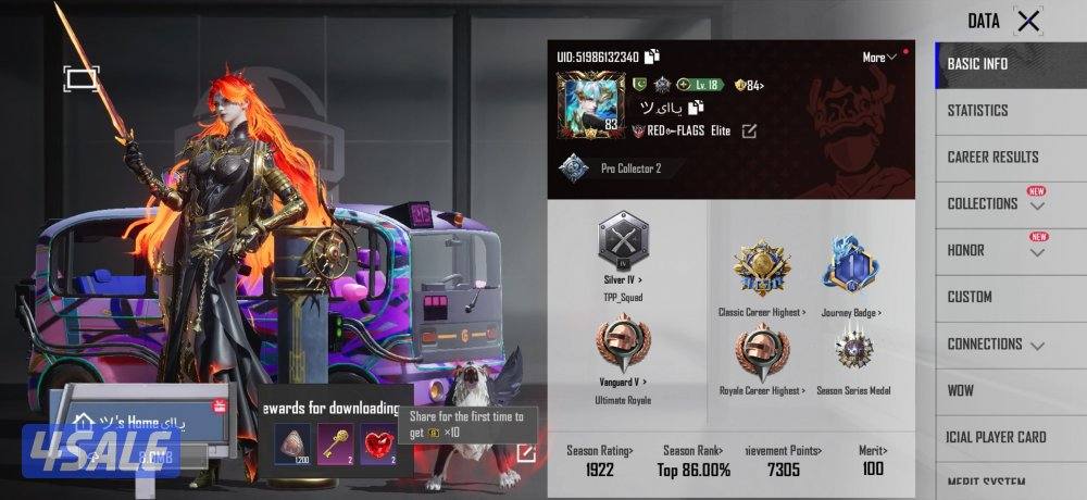 حساب بيجي نادر لفل83 ميثك 110+11