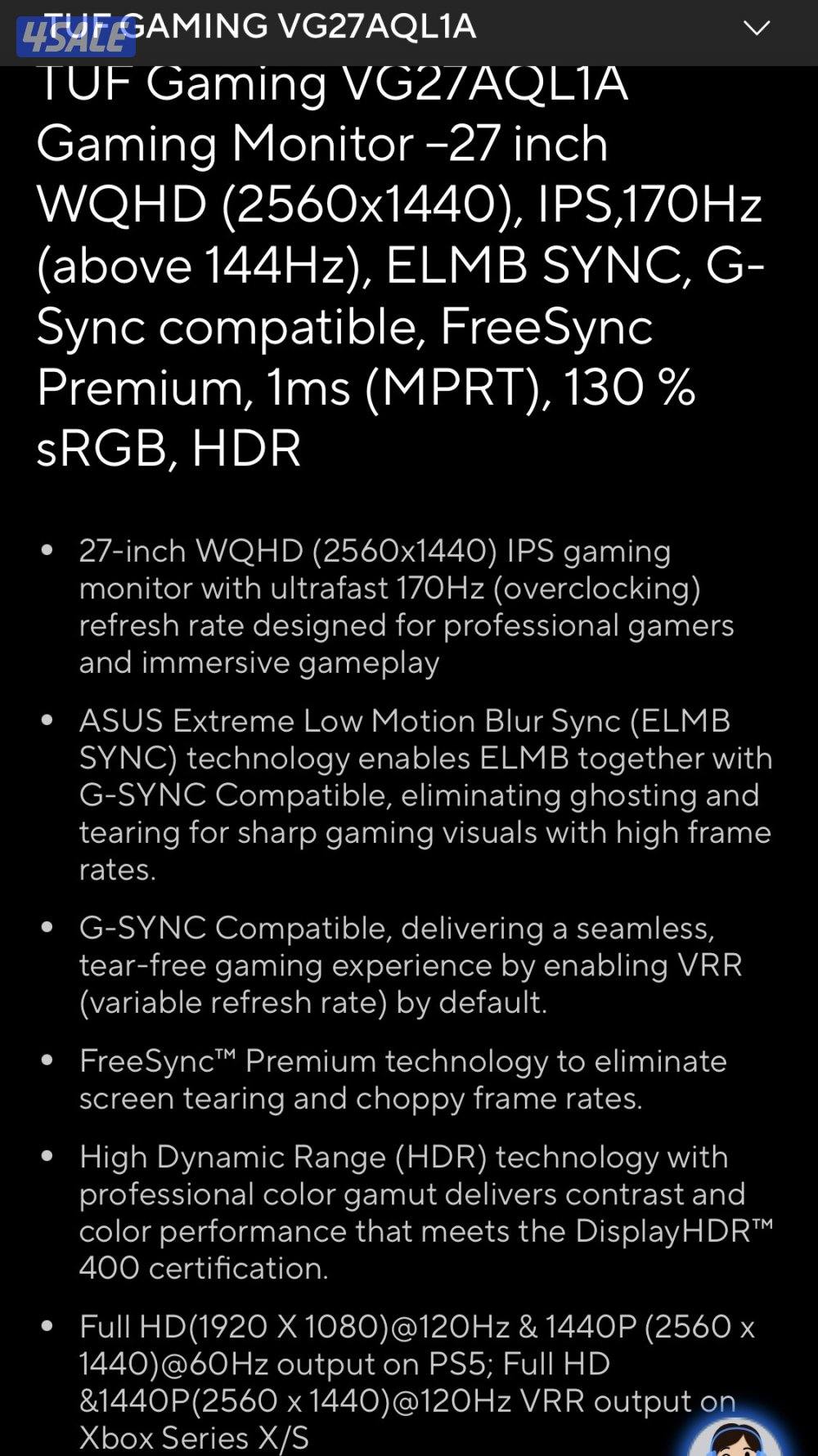 شاشة asus قياس 27 انش للقيمنق بدقة 2k ips بحالة كالجديدة مع كرتون3