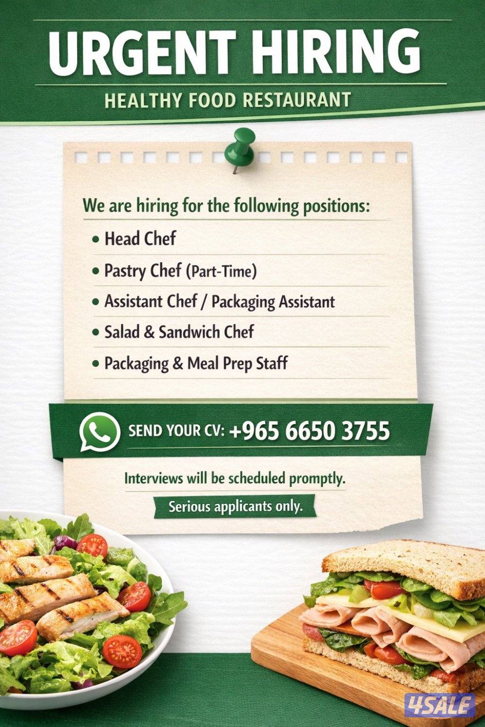 Urgent Hiring – Healthy Food Restaurant0