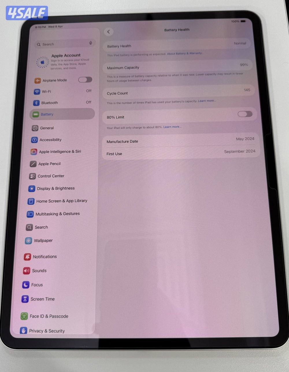 Apple iPad Pro 13” M4 256GB Wifi Silver Used.5
