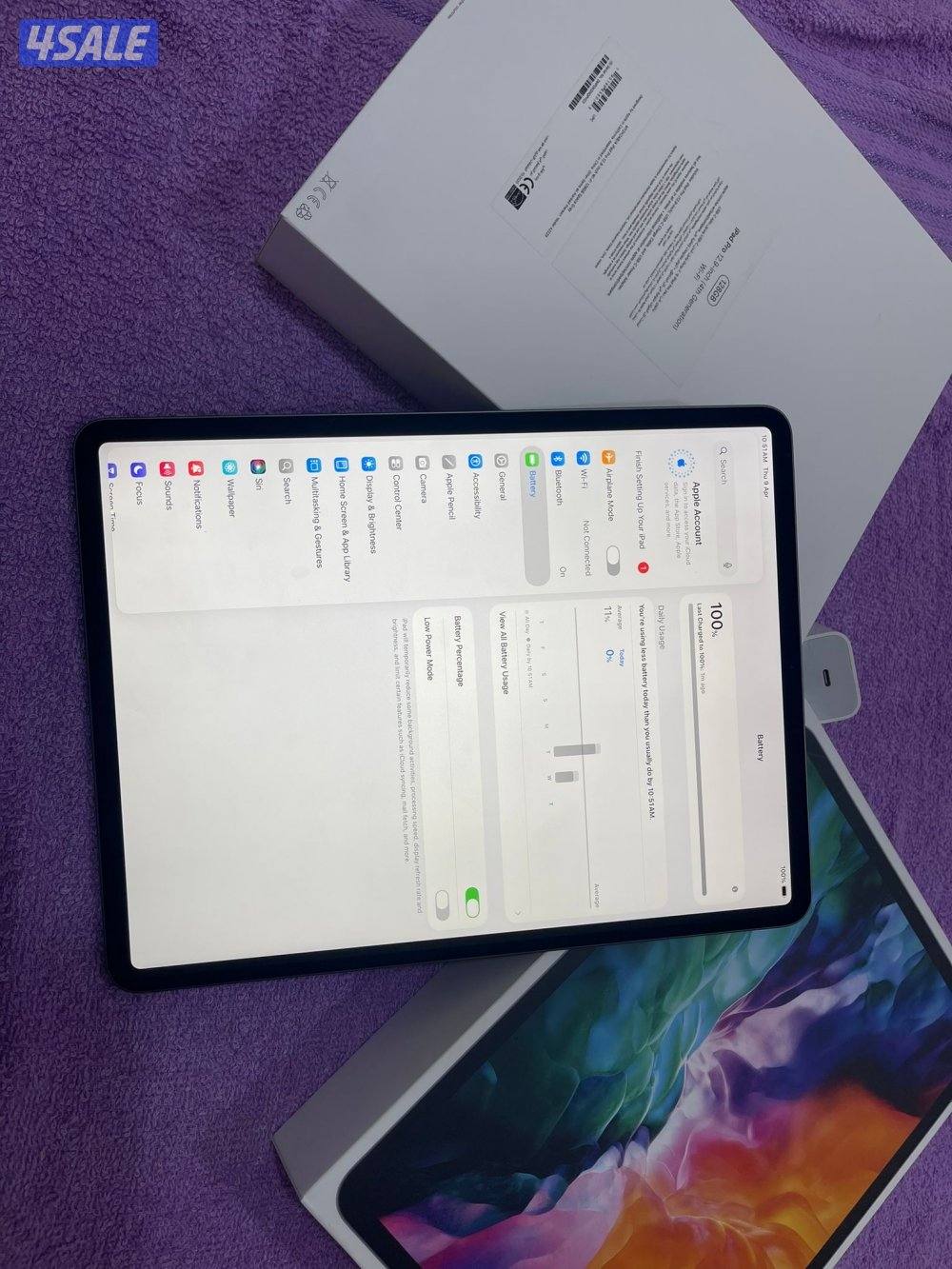 ايباد برو 128 غيغا 12.9 انش الجيل الرابع البطاريه 90 نظيف حيل مو مفتوح0