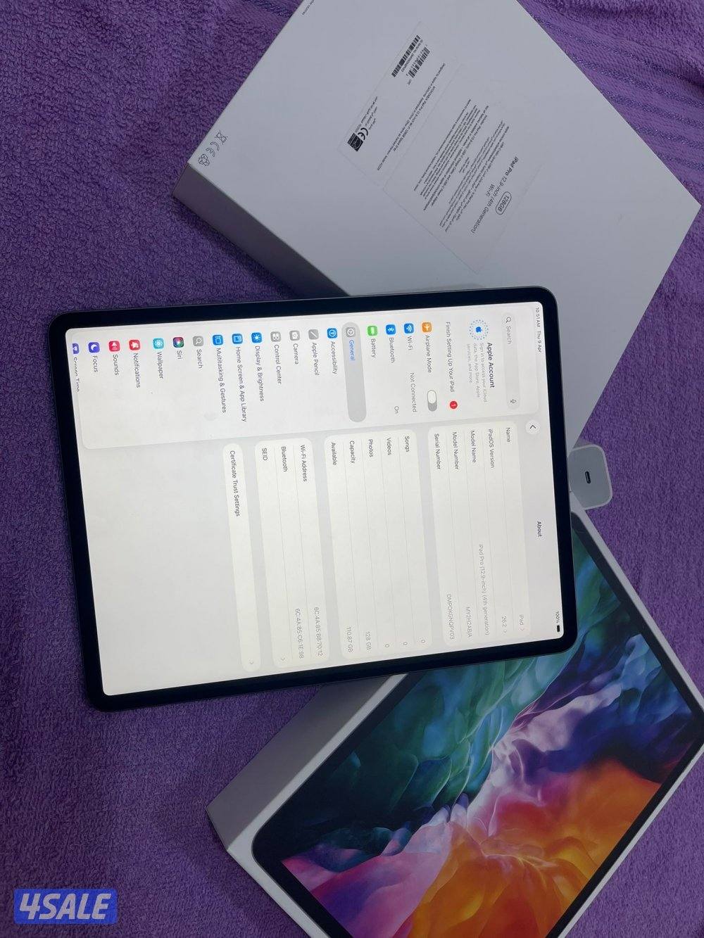 ايباد برو 128 غيغا 12.9 انش الجيل الرابع البطاريه 90 نظيف حيل مو مفتوح2