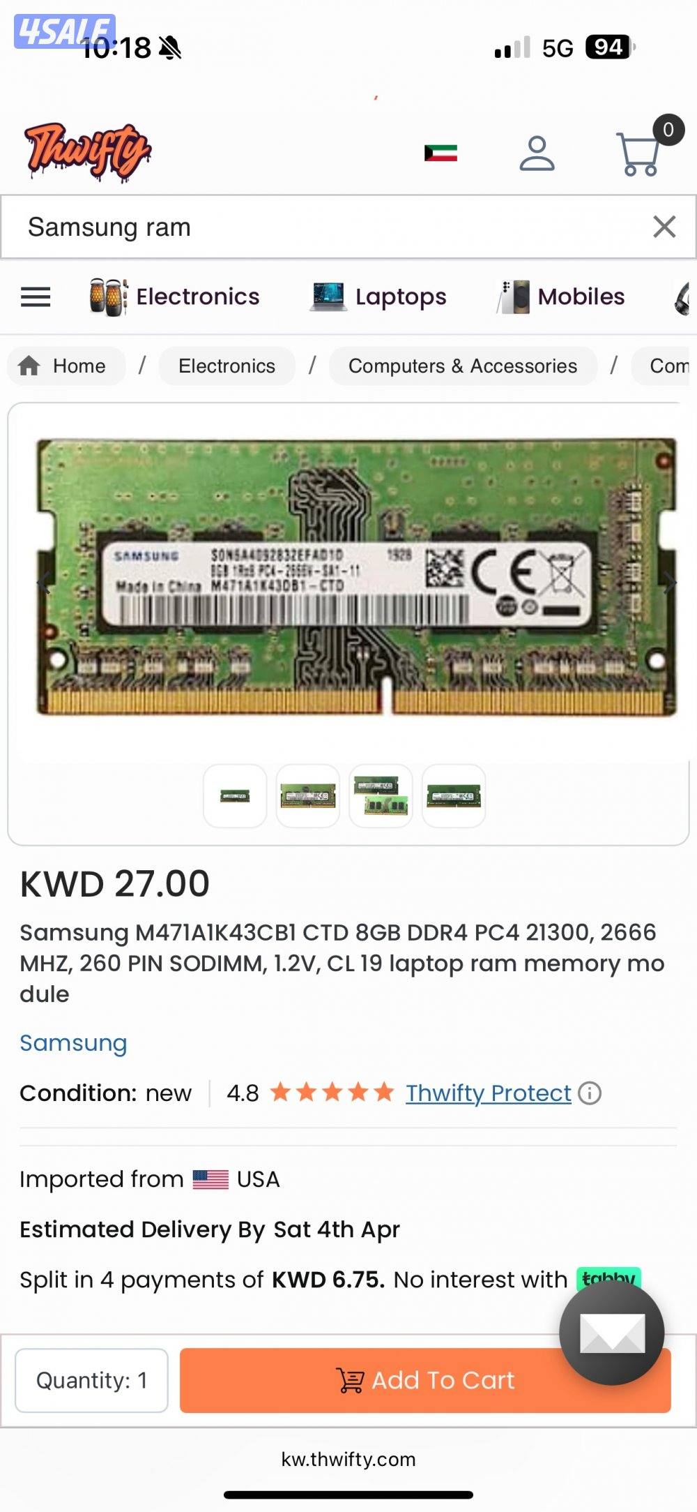 2*8 = 16GB laptop RAM DDR4 2666mhz (used like new)0