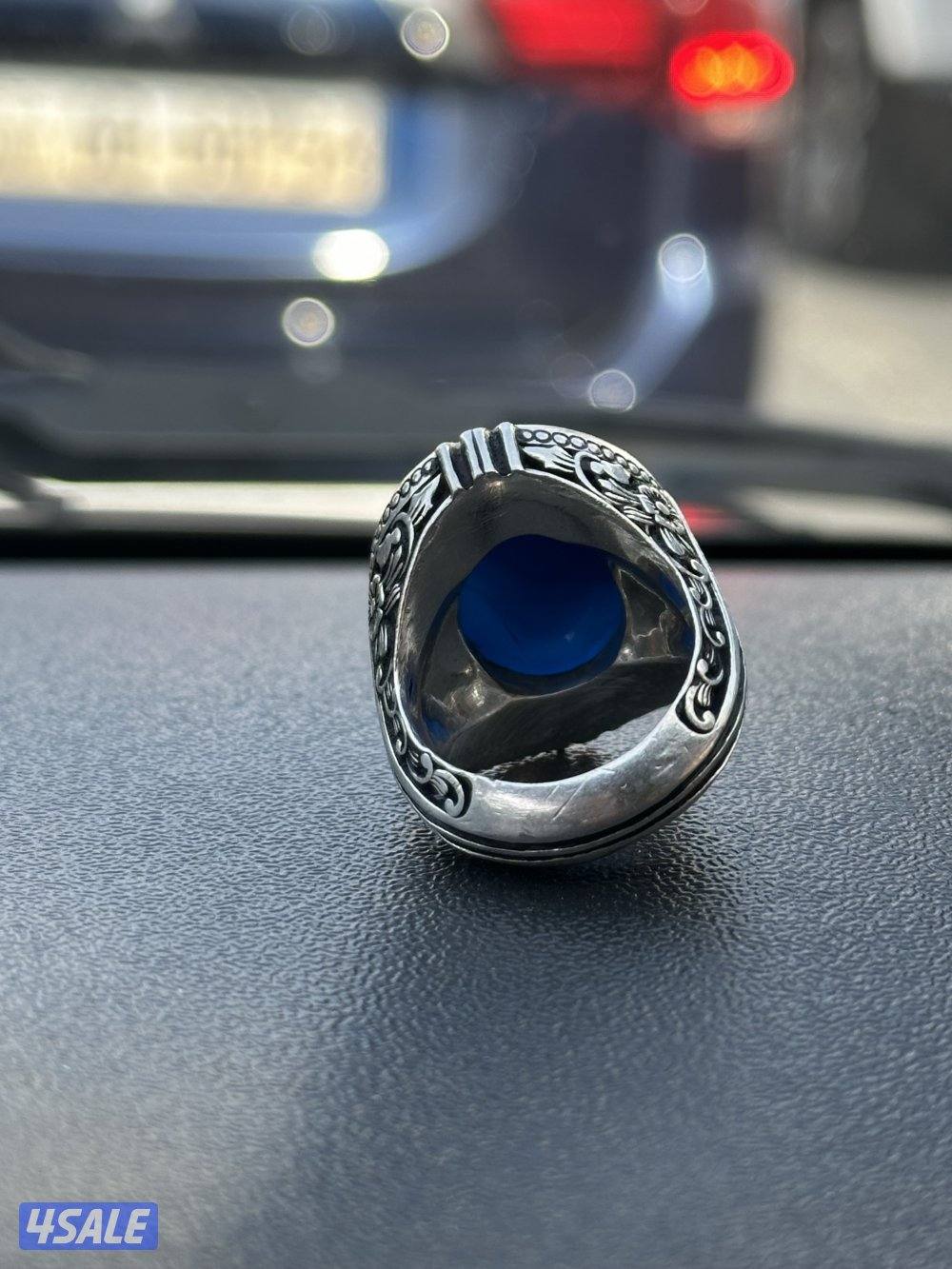 خاتم عقيق ازرق فضه ٩٩٠0