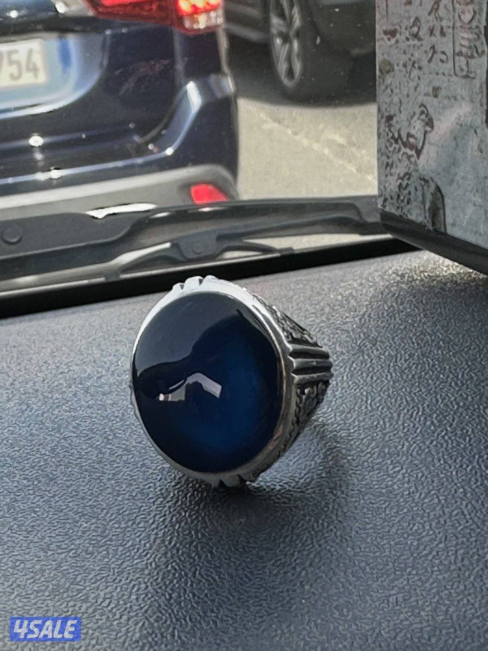 خاتم عقيق ازرق فضه ٩٩٠2