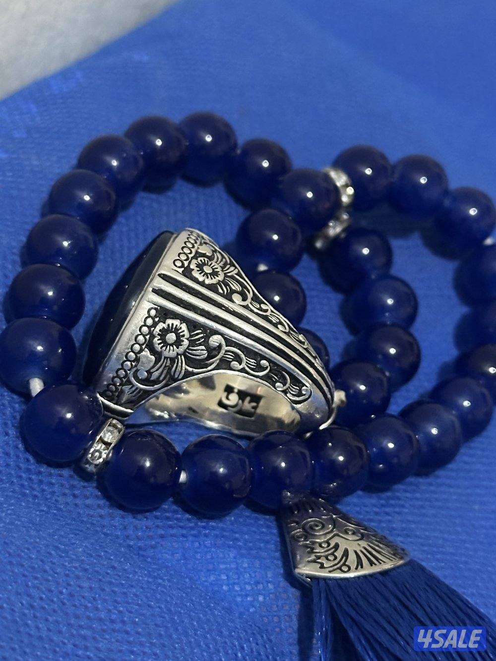 خاتم عقيق ازرق فضه ٩٩٠3