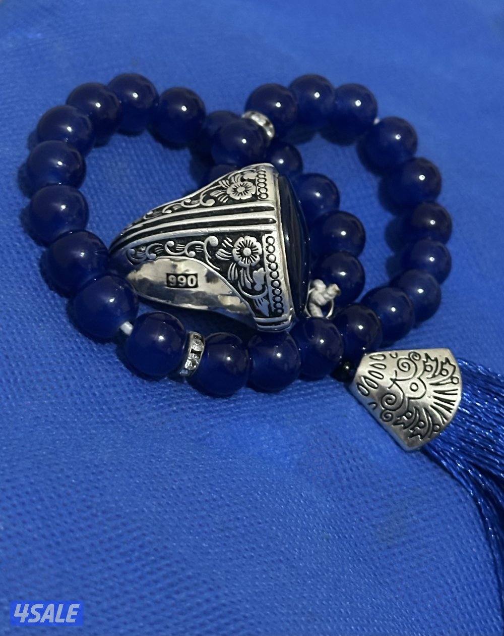 خاتم عقيق ازرق فضه ٩٩٠5